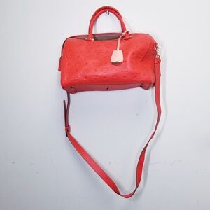 MCM Scarlet Embossed Satchel